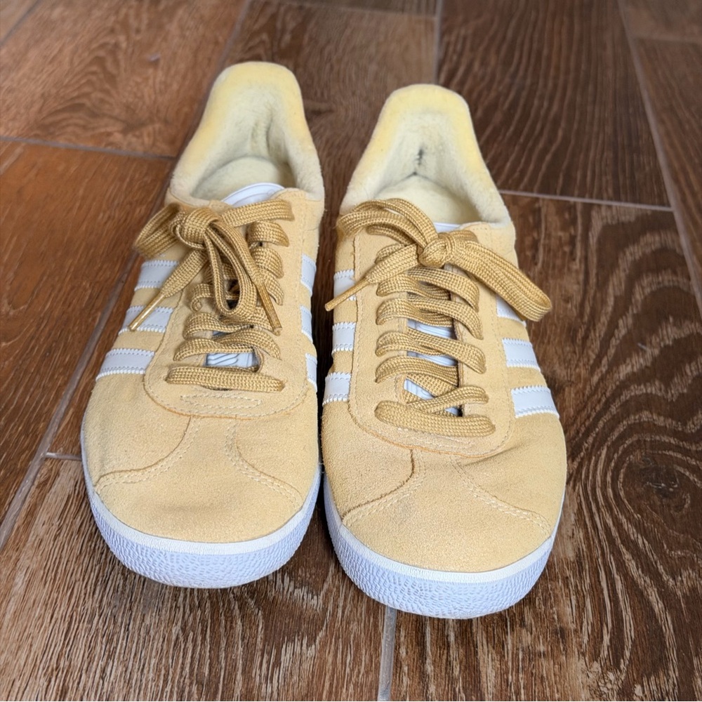 adidas Gazelle Suede Sneakers in Yellow with White Stripes - Picture 2 of 3